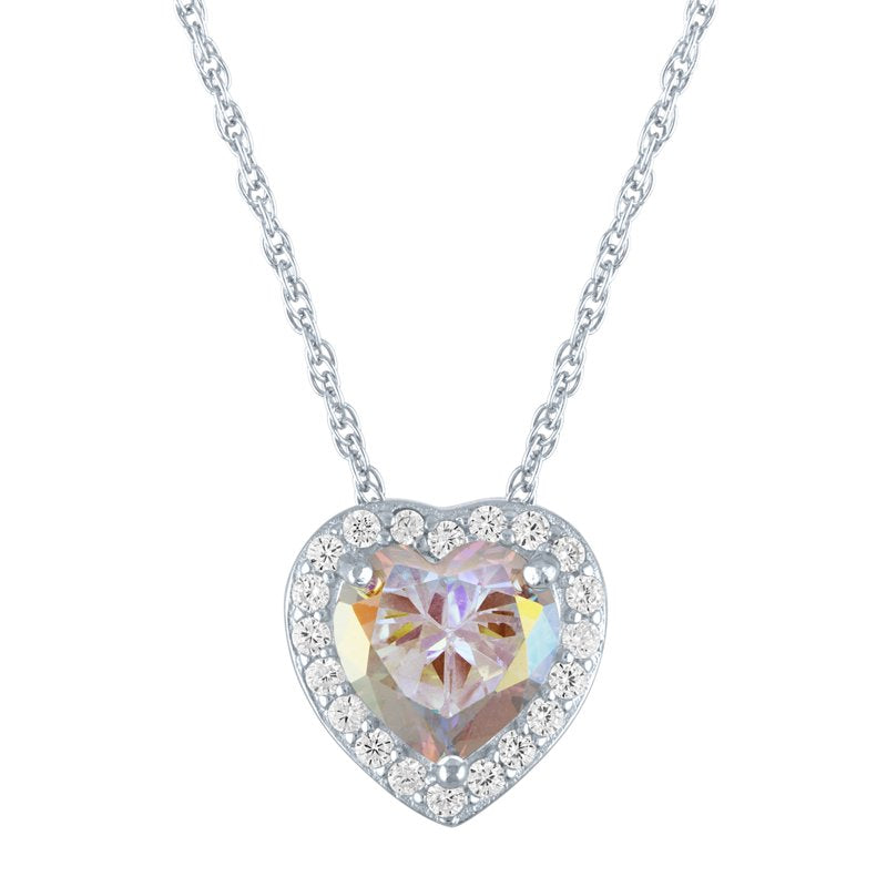 Heart Cubic Zirconia Pendant Necklace in Sterling Silver - 18 Inch