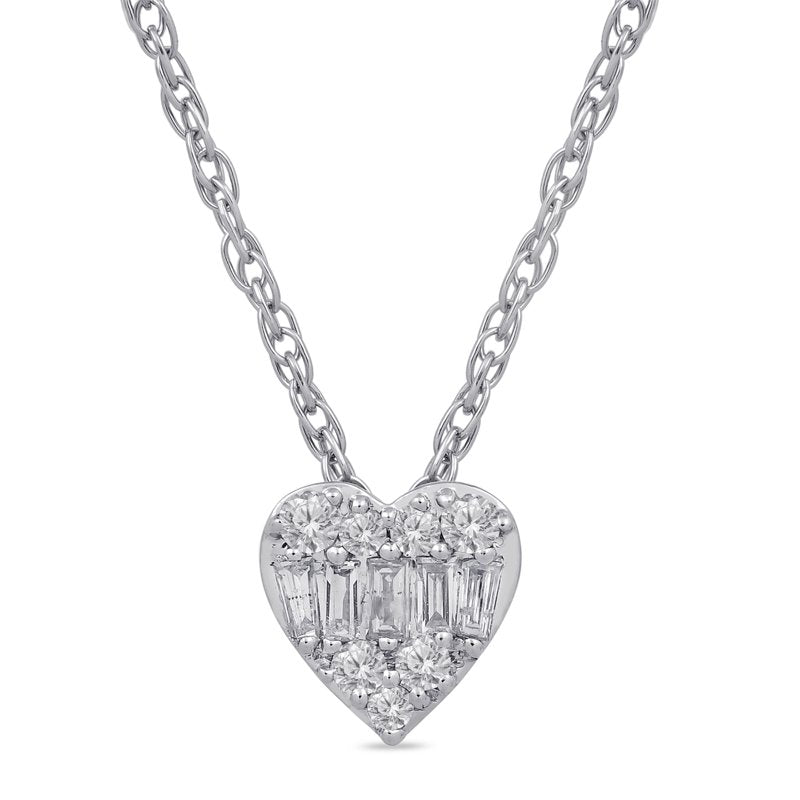 10K White Gold Heart Pendant Necklace with Diamonds for Women