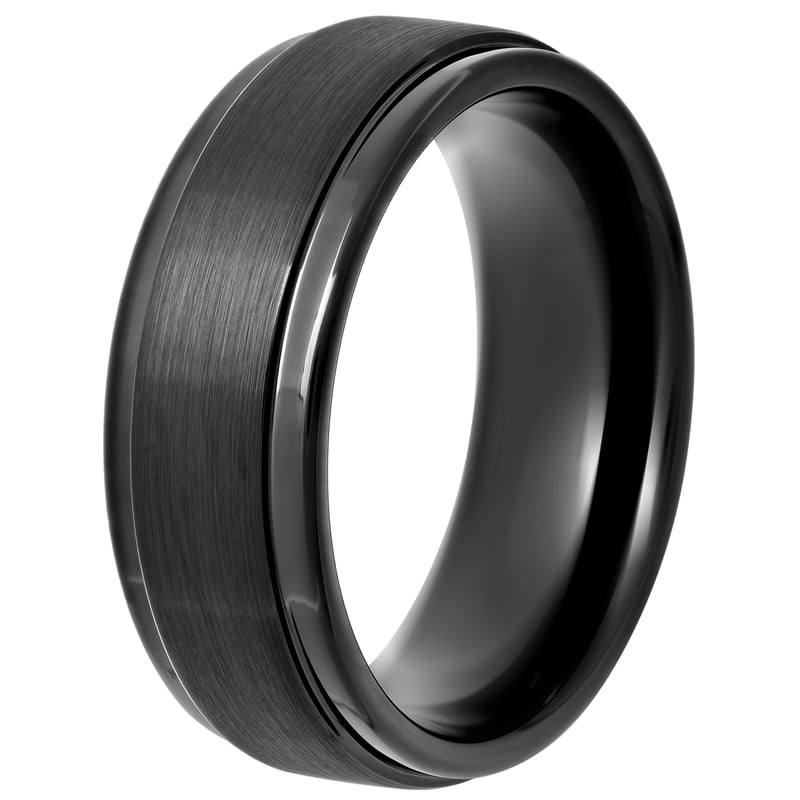 Men's Black Tungsten Wedding Band 8MM Satin Comfort Fit Ring