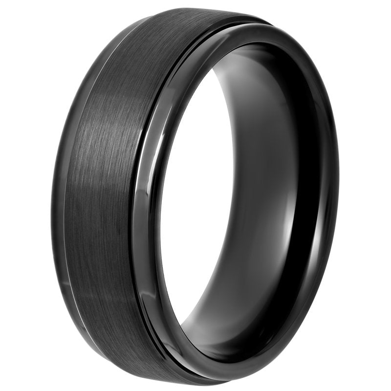 Men's Black Tungsten Wedding Band 8MM Satin Comfort Fit Ring - Durable & Stylish