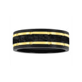 Men's Black Tungsten Wedding Band with Carbon Fiber Inlay & Yellow Grooved Accents – 8mm