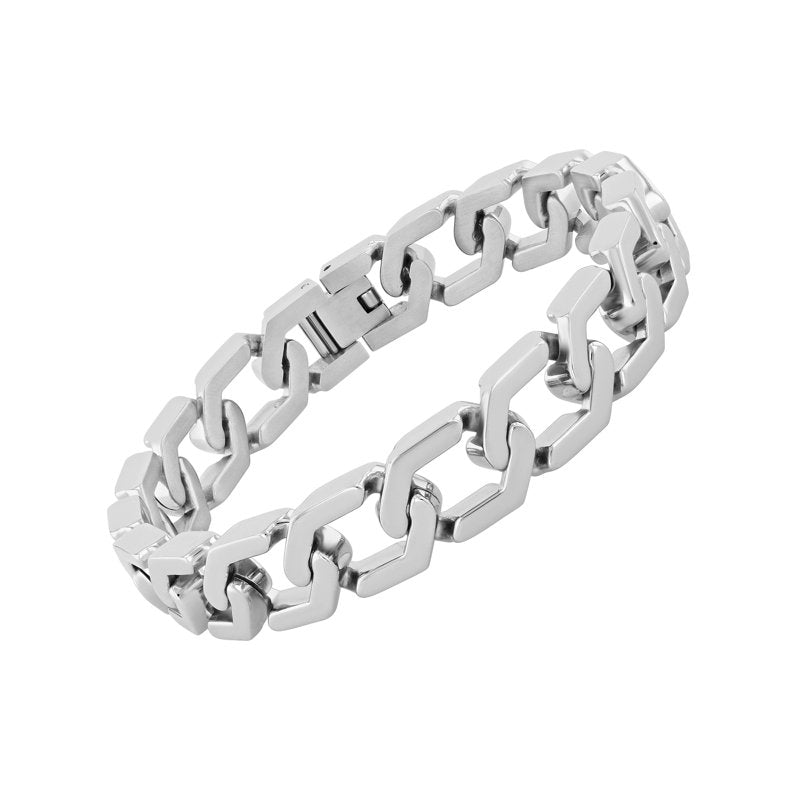 Men's Stainless Steel Hexagon Link Bracelet 9-inch Jewelry Gift