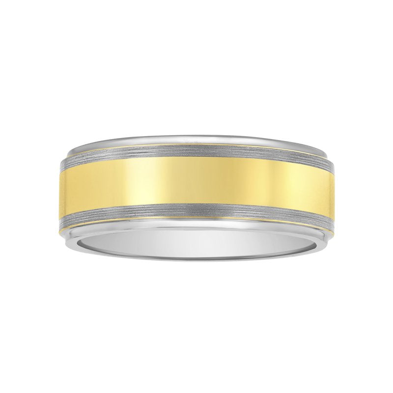Men's Tungsten Wedding Band with Yellow Finish - High Polish Center