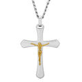 Men's Two-Tone Stainless Steel Crucifix Pendant Necklace with Chain