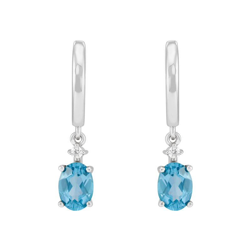Sterling Silver Blue Topaz Drop Earrings with Cubic Zirconia Accent