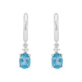 Sterling Silver Blue Topaz Drop Earrings with Cubic Zirconia Accent
