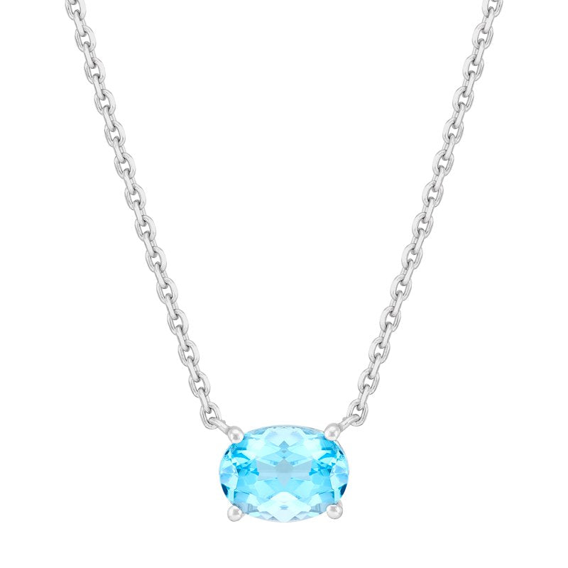 Sterling Silver Blue Topaz Necklace 8x6mm Oval Pendant Adjustable Chain