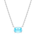 Sterling Silver Blue Topaz Necklace 8x6mm Oval Pendant Adjustable Chain