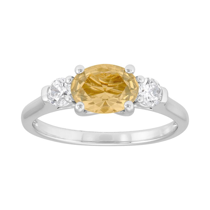 Sterling Silver Oval Citrine Ring Size 7 with Cubic Zirconia Accent