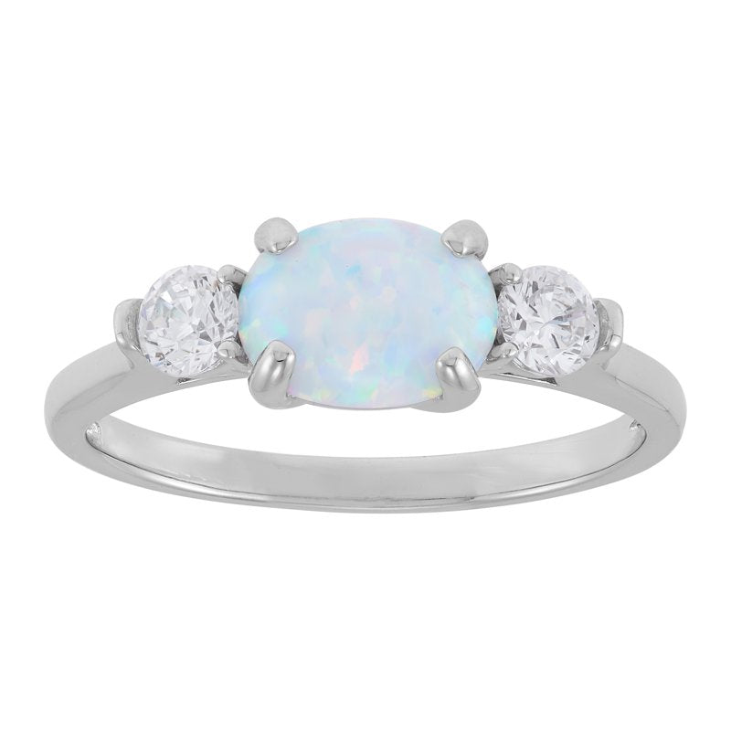 Sterling Silver Oval Opal and Cubic Zirconia Ring - Elegant Jewelry for Special Occasions