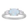 Sterling Silver Oval Opal and Cubic Zirconia Ring - Elegant Jewelry for Special Occasions