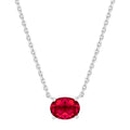 Sterling Silver Oval Created Ruby Necklace - Adjustable Chain, Elegant Jewelry