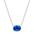 Sterling Silver Oval Created Sapphire Necklace 20-Inch Adjustable Chain