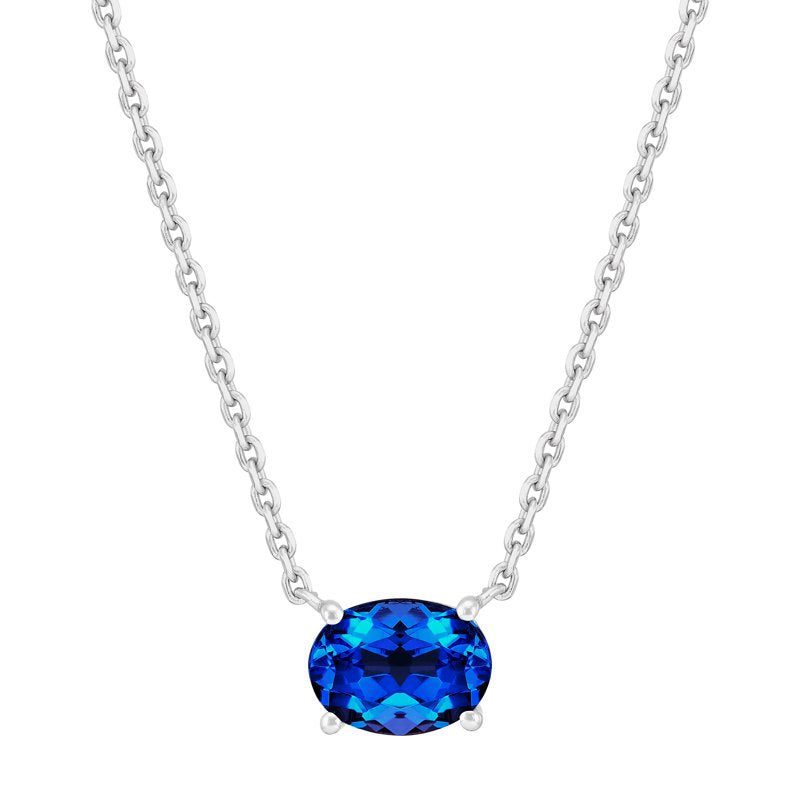 Sterling Silver Oval Created Sapphire Necklace 20-Inch Adjustable Chain