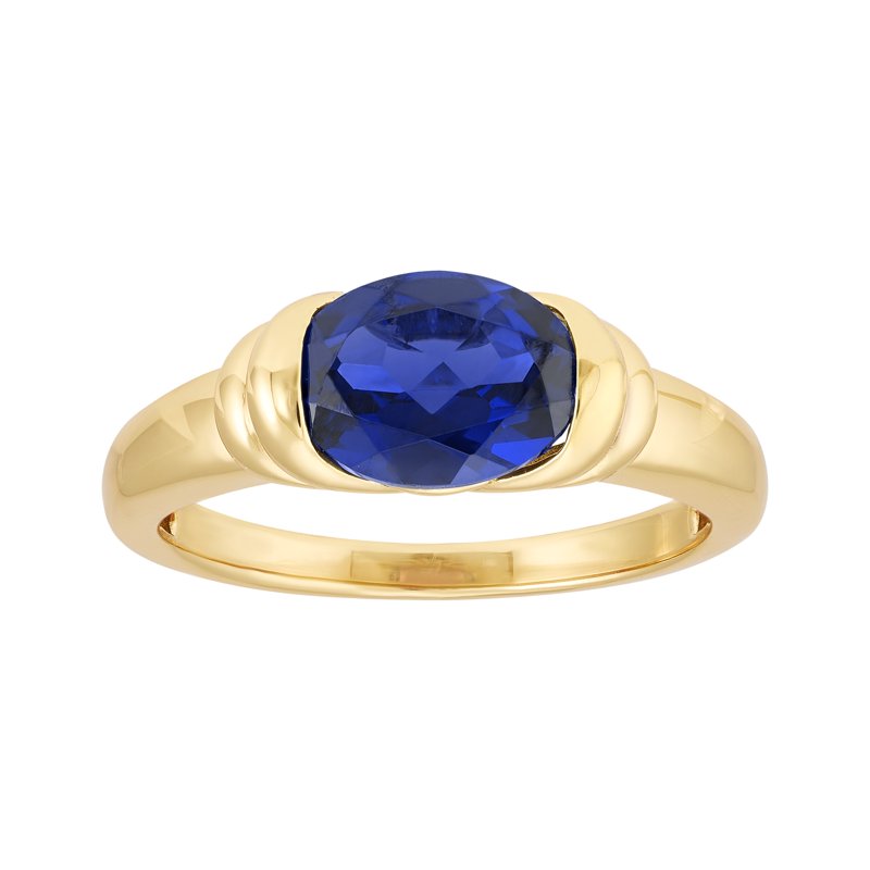 Oval Created Sapphire Ring in 14K Gold Plated Sterling Silver - Size 7