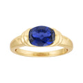 Oval Created Sapphire Ring in 14K Gold Plated Sterling Silver - Size 7