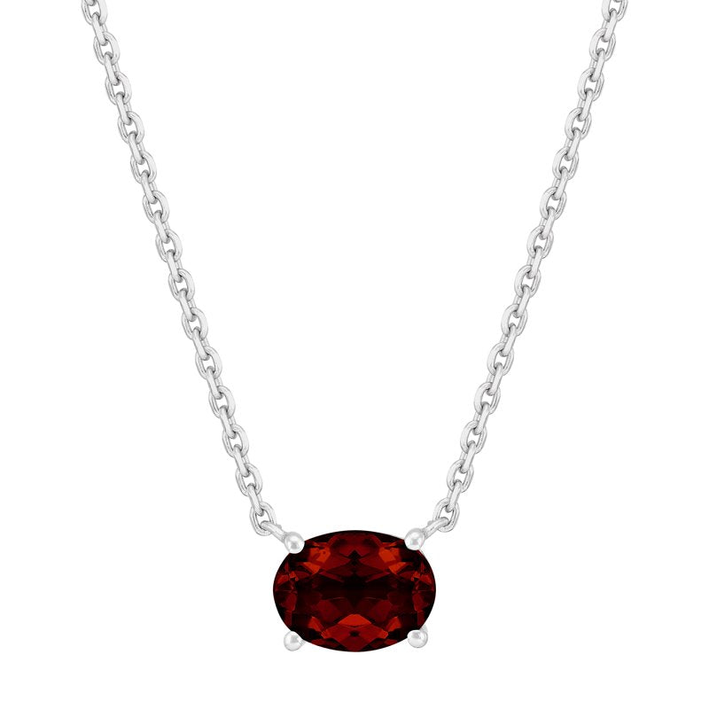 Sterling Silver Oval Garnet Necklace 8x6mm Adjustable Chain Jewelry Gift