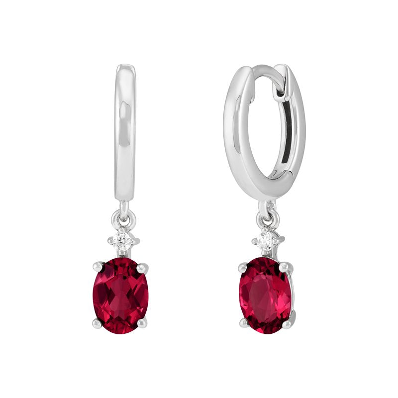 Sterling Silver Oval Garnet Hoop Earrings with Cubic Zirconia - Formal & Everyday Jewelry