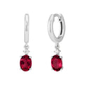 Sterling Silver Oval Garnet Hoop Earrings with Cubic Zirconia - Formal & Everyday Jewelry