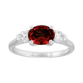 Sterling Silver Oval Garnet Ring with Cubic Zirconia - Elegant Jewelry