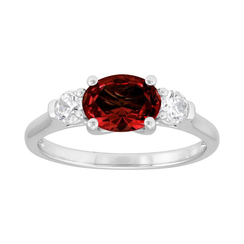 Sterling Silver Oval Garnet Ring with Cubic Zirconia - Elegant Jewelry