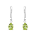 Sterling Silver Oval Peridot Drop Earrings with Cubic Zirconia Accent
