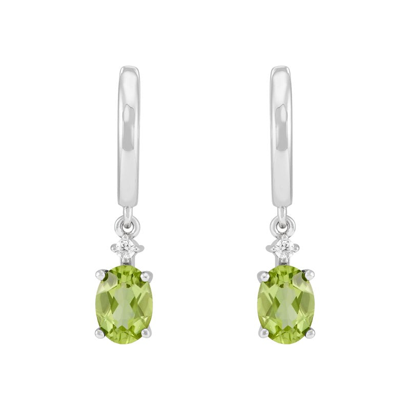 Sterling Silver Oval Peridot Drop Earrings with Cubic Zirconia Accent