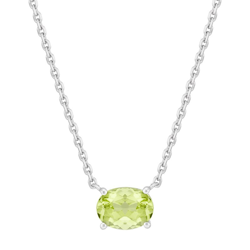 Sterling Silver Oval Peridot Necklace 8x6mm Adjustable Chain Gift for August Birthdays