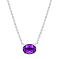 Sterling Silver Oval Simulated Amethyst Necklace 20 Inch Adjustable Chain