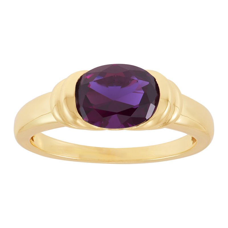 Sterling Silver & Gold-Plated Oval Simulated Amethyst Ring - Elegant Jewelry for February Birthdays