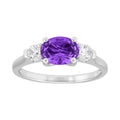 Sterling Silver Oval Simulated Amethyst Ring with Cubic Zirconia - Size 7
