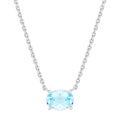 Sterling Silver Oval Simulated Aquamarine Necklace - Adjustable 20 Inch Jewelry