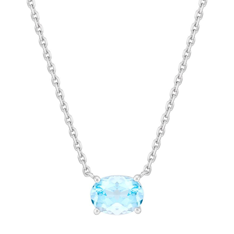 Sterling Silver Oval Simulated Aquamarine Necklace - Adjustable 20 Inch Jewelry