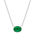 Sterling Silver Oval Simulated Emerald Necklace 20-Inch Adjustable Chain