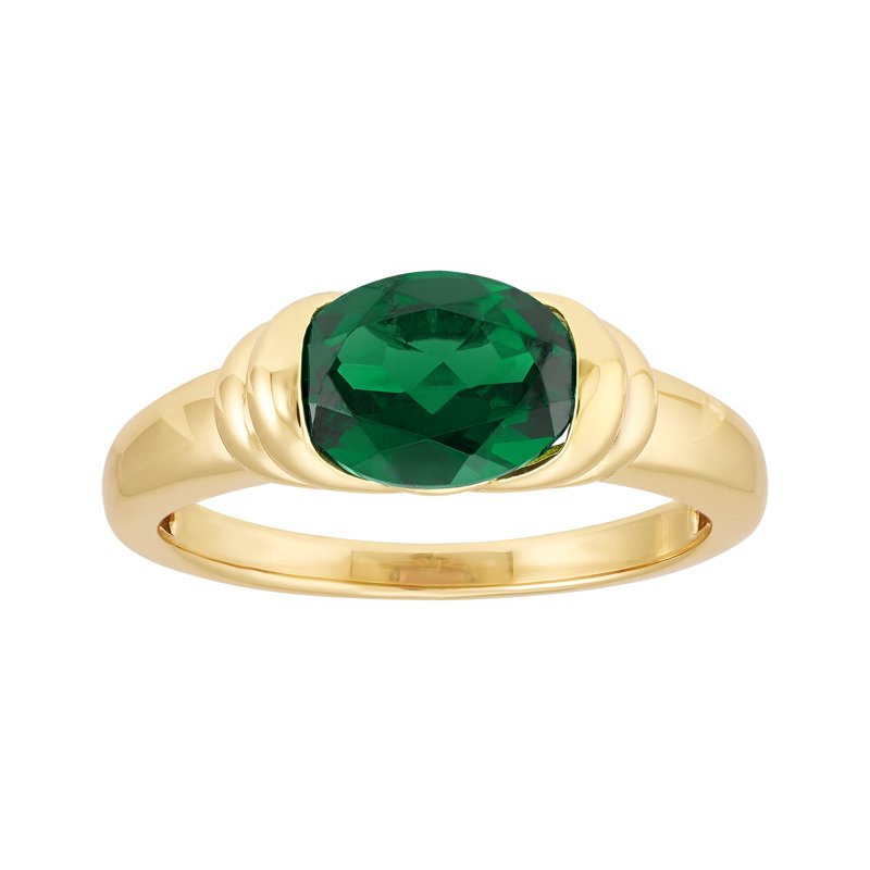 Oval Simulated Emerald Engagement Ring in 14K Gold Plated Sterling Silver