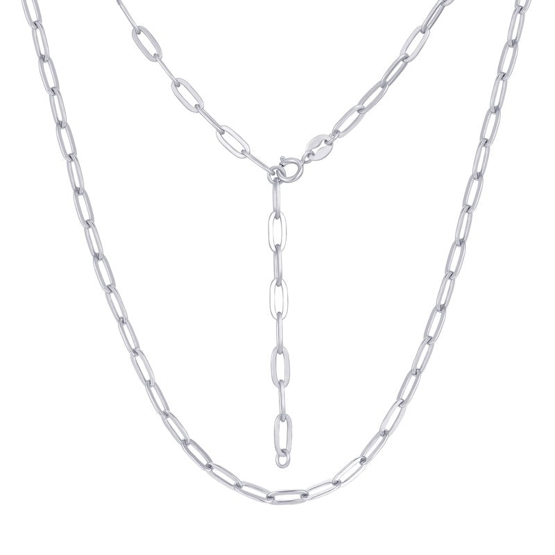 Sterling Silver Paperclip Chain Necklace for Charms - 16 Inch + 2 Inch Extender