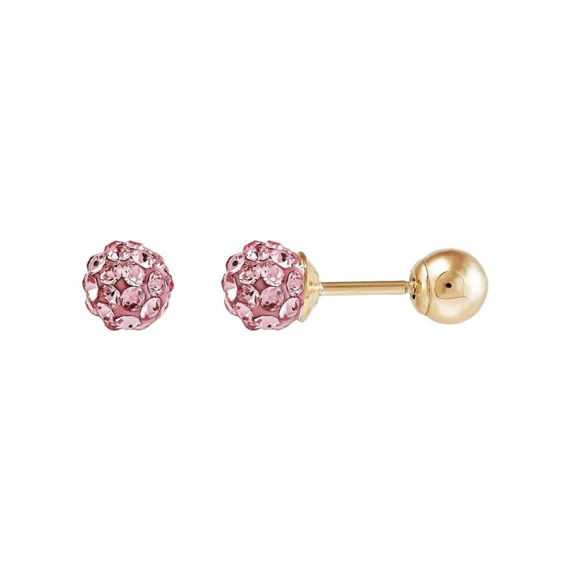 Pink Crystal Stud Earrings in 10K Yellow Gold - 4.8mm Front & Back Design