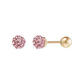 Pink Crystal Stud Earrings in 10K Yellow Gold - 4.8mm Front & Back Design