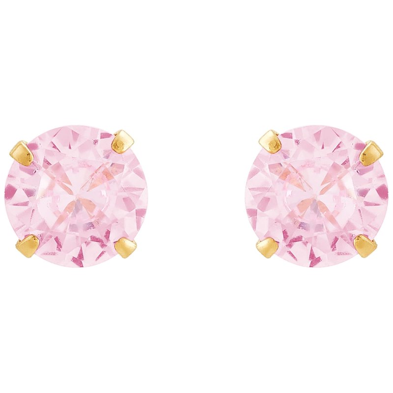 Pink Cubic Zirconia Ball Back Earrings in 14K Yellow Gold - Secure Studs, 4MM