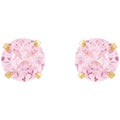 Pink Cubic Zirconia Ball Back Earrings in 14K Yellow Gold - Secure Studs, 4MM