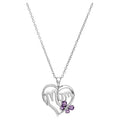 Sterling Silver Heart Pendant with Amethyst and Diamond for Mom - 18 Inch Chain