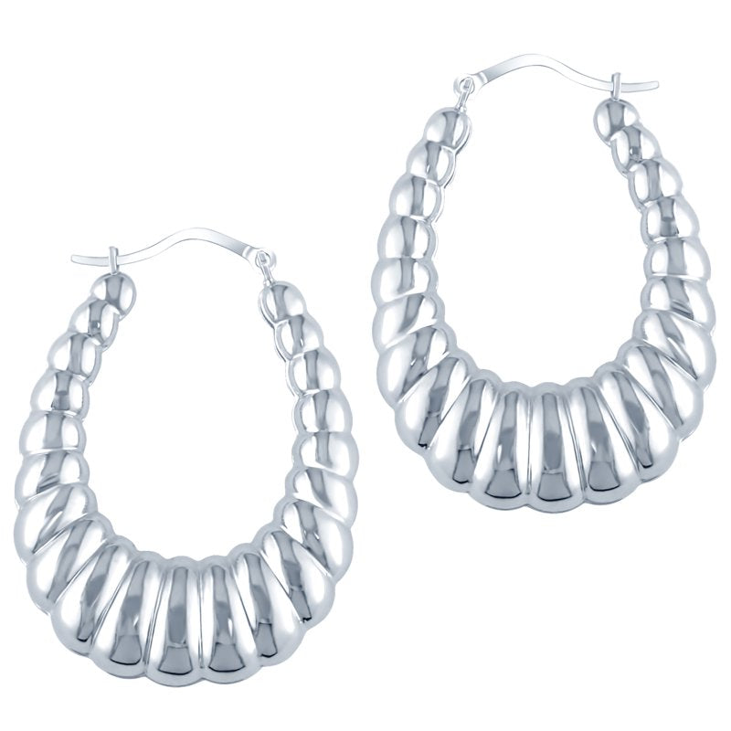 Sterling Silver Hoop Earrings for Women Rhodium Plated Oval Shrimp Style