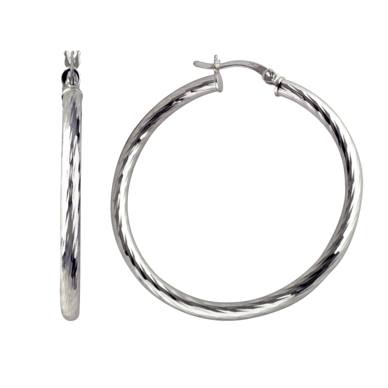 Sterling Silver Rope Twist Hoop Earrings 40MM for Women