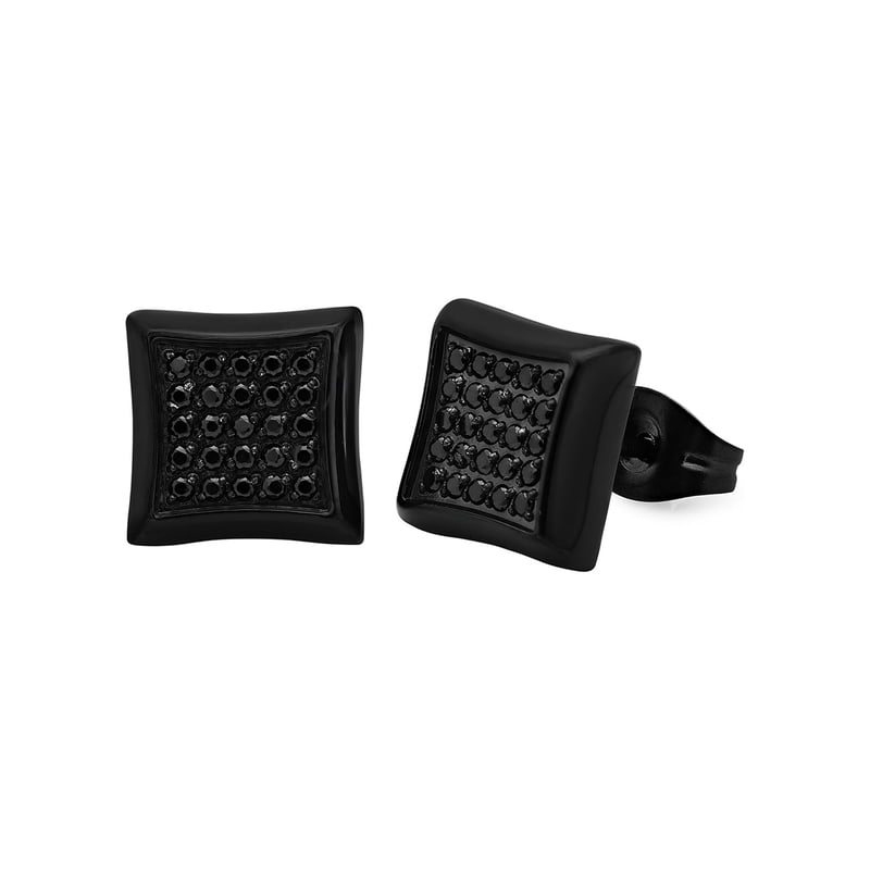 Men's Black CZ Earrings Stainless Steel 10mm - Stylish Gift Jewelry