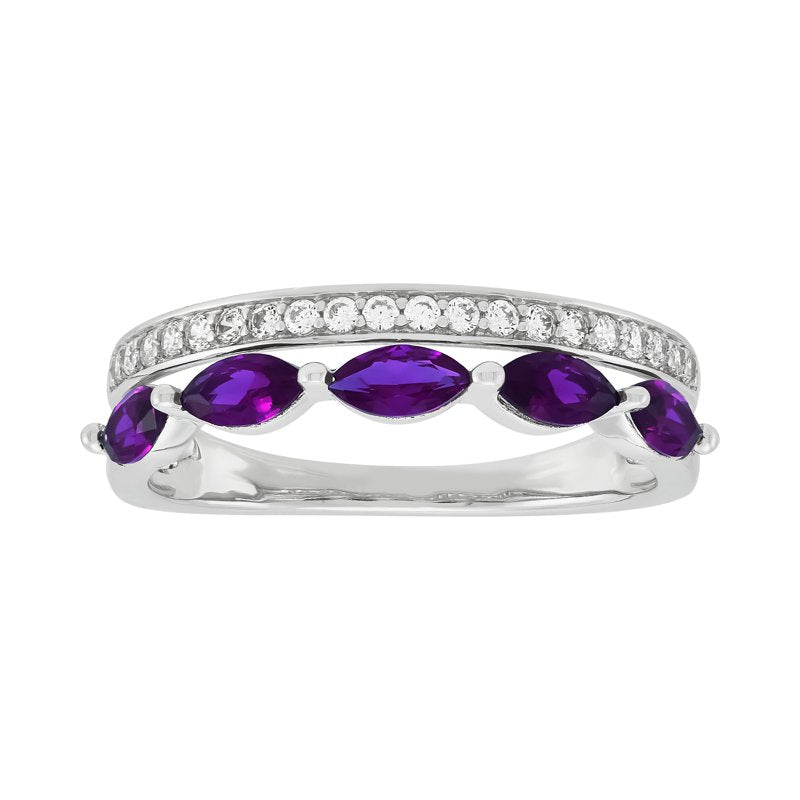 Simulated Amethyst Marquise Ring in Sterling Silver - Stackable Jewelry