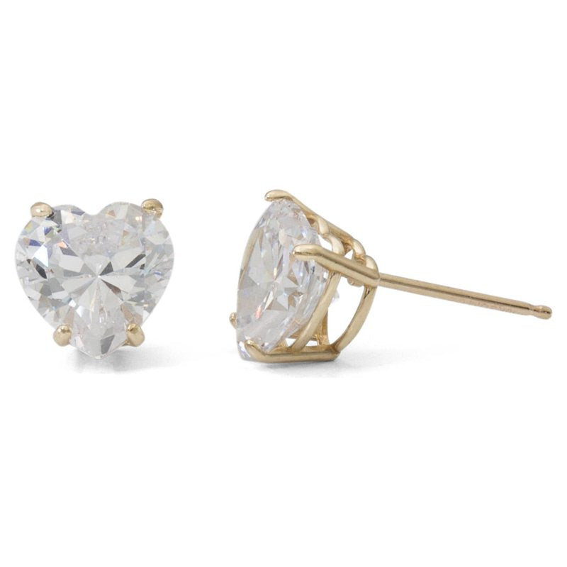 10K Gold Heart-Shaped Simulated Diamond Stud Earrings for Women