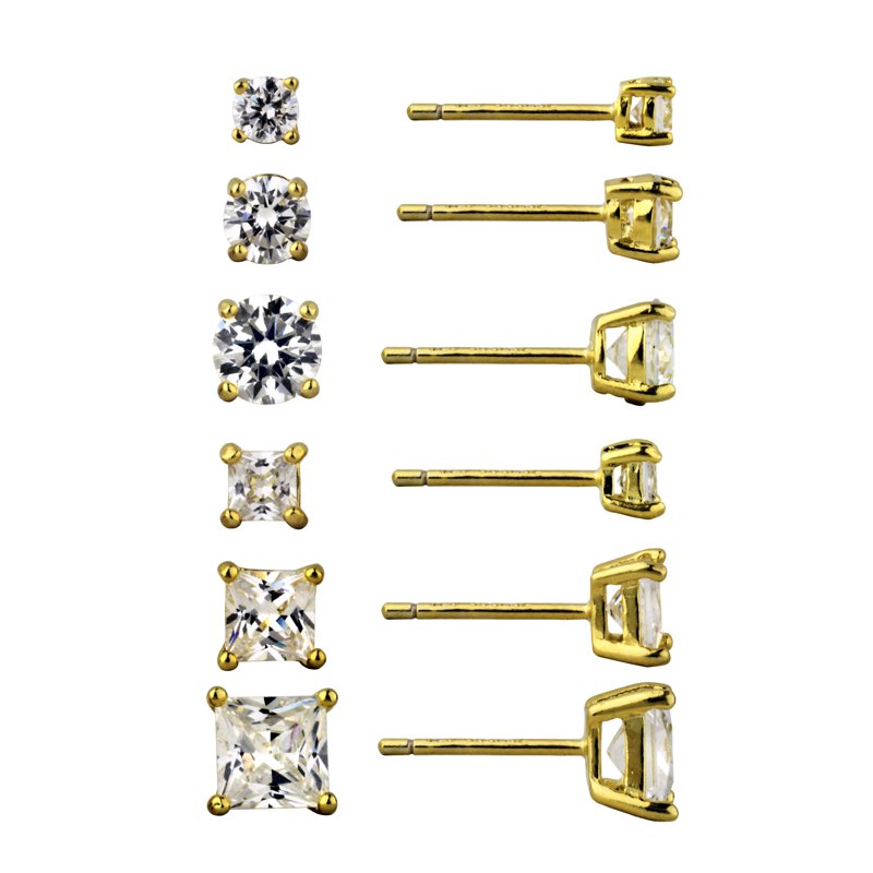 Simulated Diamond Earring Set in 14K Gold-Plated Sterling Silver - Multiple Sizes