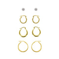 Sterling Silver Gold Plated Crystal Stud and Hoop Earring Set – 4 Pairs for Adults
