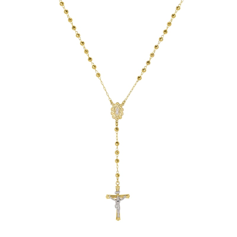 Sterling Silver 14K Gold Plated Rosary Necklace 26 Inches for Women Faith Jewelry