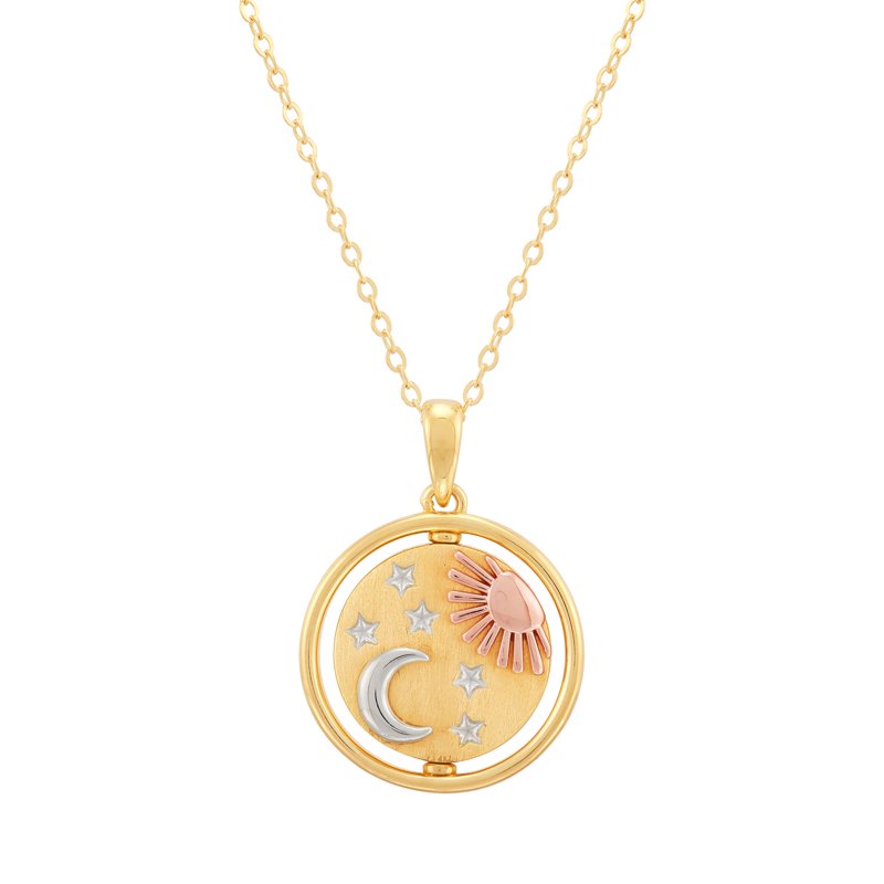 Sterling Silver and Gold Plated Reversible Sun & Moon Pendant Necklace 20"